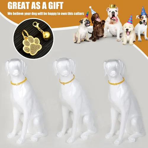 Miniatura 6 de Collar de cadena para perro, collar de lujo para perro, dorado con hebilla de circonita cúbica de 0.748 in, cadena de eslabones cubanos de metal