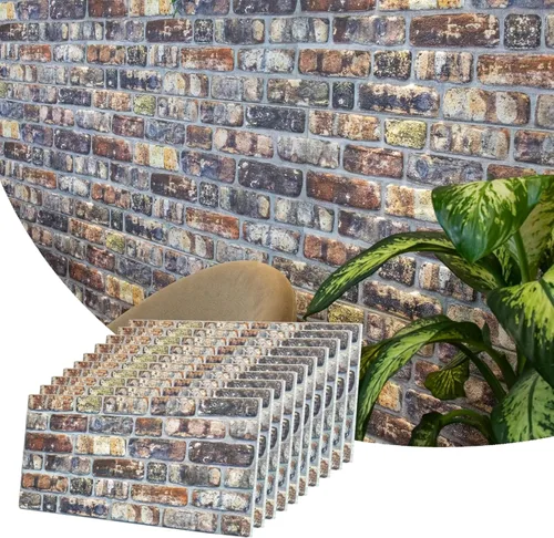 Miniatura 16 de Dundee Deco Paneles de pared 3D de ladrillo sintético, revestimiento de pared con aspecto de piedra roja, gris y marrón, espuma de poliestireno