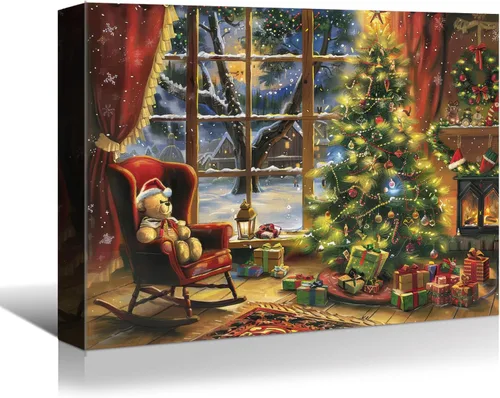 Miniatura 59 de Denozer - Arte de pared de muñeco de nieve de Navidad, impresiones artísticas sobre lienzo para dormitorio, sala de estar, decoración de pared