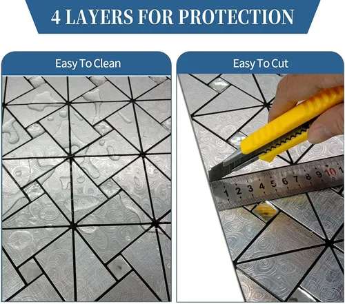 Miniatura 5 de Azulejos triangulares metálicos de 10 piezas, calcomanías de pared con textura metálica de alta gama, azulejos autoadhesivos para pared de cocina
