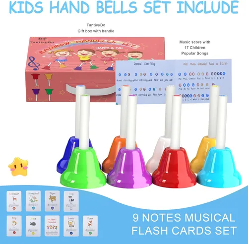 Miniatura 2 de Juego de campanas de mano, 8 notas musicales con 17 canciones, juguete musical, instrumento de percusión para niños pequeños, niños, para el día