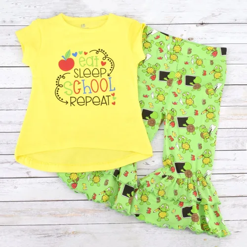 Miniatura 4 de Unique Baby Conjunto de pantalones con volantes para el primer día de escuela para niñas