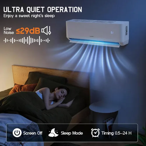Miniatura 8 de Albott Mini Split AC/Sistema de calefacción, 20,000 BTU ODU, 25 SEER2 2 Zonas 9K+9K BTU Inverter Bomba de calor sin conductos, WiFi habilitado