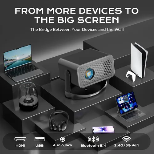 Miniatura 4 de [Aplicaciones integradas y actualización 2026] Mini proyector con Wifi y Bluetooth portátil, soporte nativo 1080P 4K proyector de película Keystone