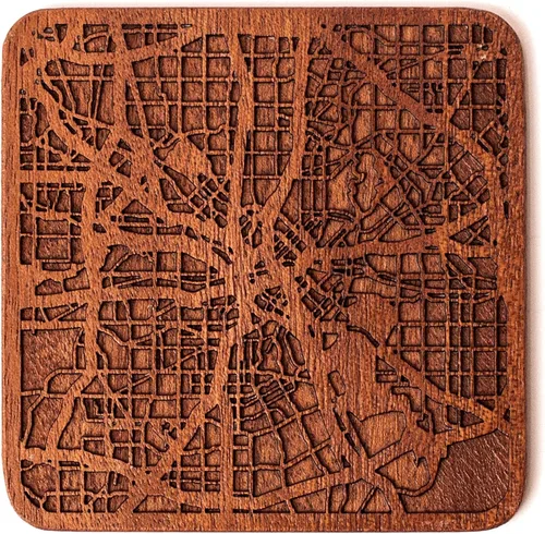 Miniatura 73 de Posavasos Amsterdam Map by O3 Design Studio, 1 pieza, posavasos de madera Sapele con mapa de la ciudad, hecho a mano, varias ciudades opcionales