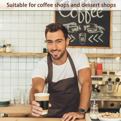 Miniatura 5 de Thenshop 100 fundas de café negras desechables para tazas de café, papel kraft corrugado, cartón, aislante para bebidas y bebidas de 12, 16, 20, 22