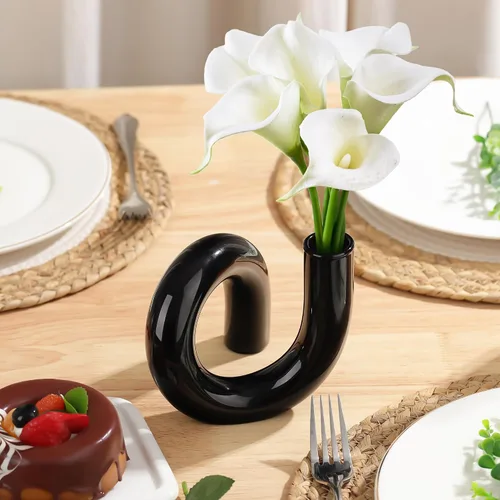 Miniatura 7 de Joeyan Jarrón pequeño de cristal negro hecho a mano, florero decorativo geométrico de cristal para centros de mesa modernos del hogar, sala