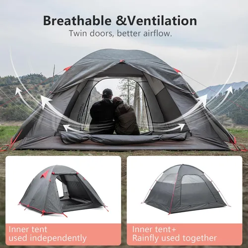 Miniatura 5 de BISINNA Tienda de campaña ligera de 3 estaciones para 2/2.5/3 personas, tienda de campaña impermeable UPF40+ con ventilación de doble capa, fácil