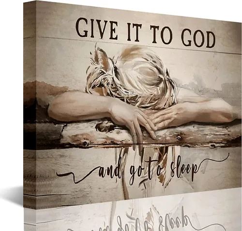 Miniatura 6 de Lienzo decorativo inspirador para pared, con cita "Give It to God, and Go to Sleep", arte de pared cristiano para decoración de dormitorio y casa