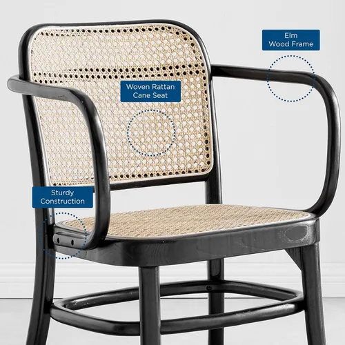 Miniatura 11 de Modway Winona - Asiento de mimbre de madera de olmo, silla de comedor - Juego de 2, color negro