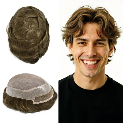 Miniatura 14 de LYRICAL HAIR Sistema de pieza de pelo tipo tupé para hombre, pieza de cabello de poliuretano alrededor de la unidad de cabello para hombres, 5 x 7