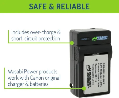 Miniatura 4 de Wasabi Power Batería (paquete de 2) y cargador para Canon BP-110 (totalmente decodificado) y Legria HF R26, Legria HF R28, Legria HF R206, Vixia HF