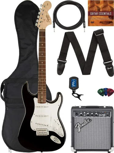 Miniatura 13 de Fender Squier Affinity Stratocaster HSS - Paquete Charcoal Frost Metallic con amplificador Frontman 10G, cable, funda, correa, púas, lecciones
