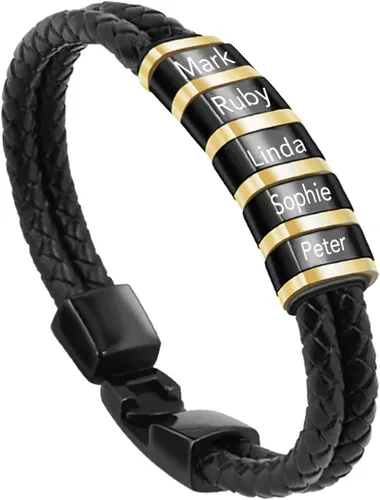 Miniatura 49 de Pulseras de cuero personalizadas para hombre con 1-6 nombres, pulsera trenzada personalizada con cuentas para papá, marido, día del padre, San