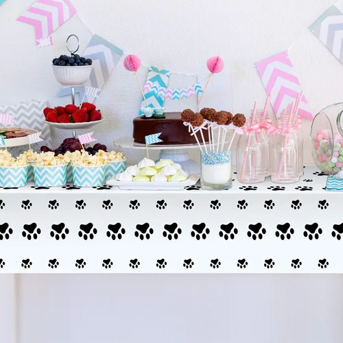 Miniatura 4 de Tatuo 2 manteles con estampado de patas, decoración de cumpleaños de perro, funda de mesa de plástico con diseño de pata de gato, desechable, Negro