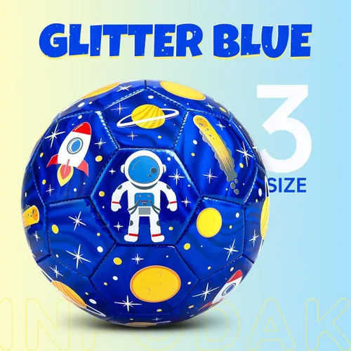 Miniatura 2 de INPODAK Balón de fútbol tamaño 3 para niños pequeños, bola azul de astronauta de dibujos animados para niños de 2 a 8 años, pelotas de fútbol