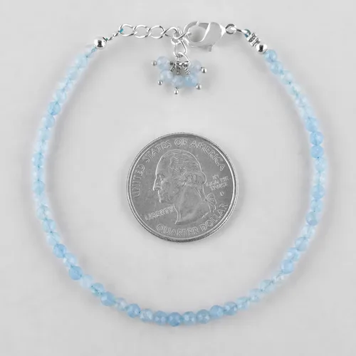 Miniatura 18 de Natural Gemstone Micro Round Beads Dainty Choker Bangle Bracelet, Handmade Jewelry for Women, Healing Chakra Crystals Silver Plated Chain 8 inch