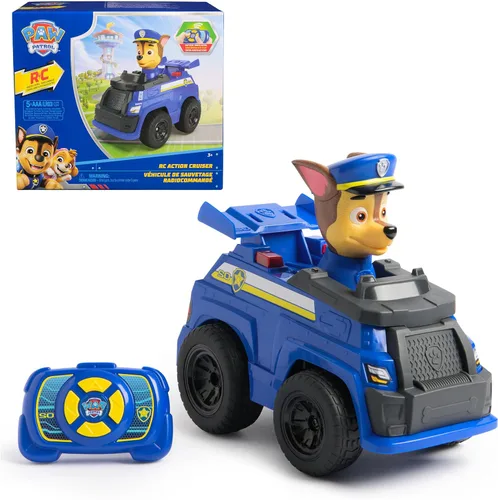 Paw Patrol Chase RC Action Cruiser, auto a control remoto con luces LED y controlador de fácil dirección, juguetes para niños y niñas a partir de 3