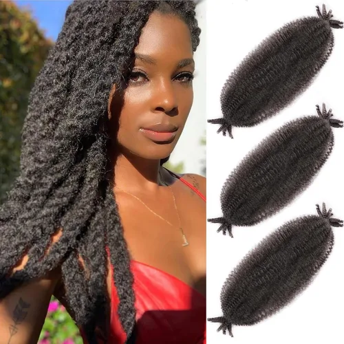 Miniatura 68 de Cabello afro elástico y trenzado de 30 pulgadas 2 paquetes, cabello preesponjado y trenzado elástico pre-estirado para extensiones de cabello suave