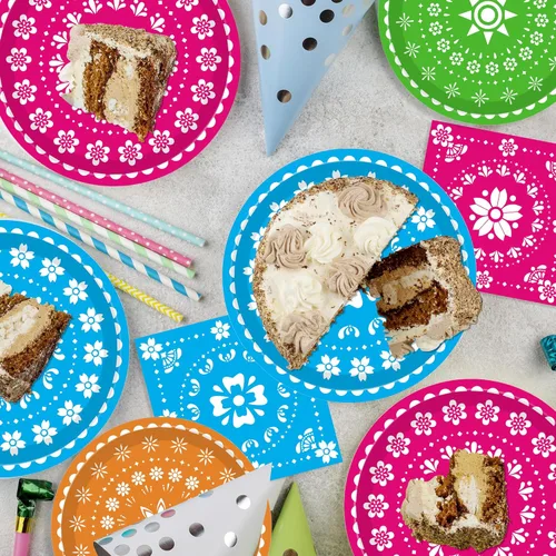 Miniatura 5 de 120 piezas de platos y servilletas para fiesta mexicana, juego de vajilla para decoración de fiesta del Cinco de Mayo para México, taco, carnaval