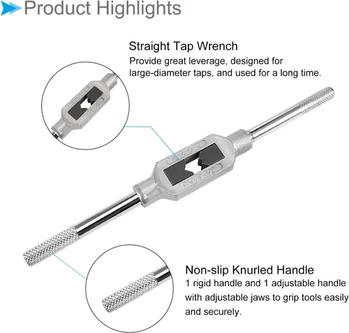 Miniatura 4 de Mango de llave de grifo, ajuste M3-M12 W1/8-1/2 tamaño de grifos, aleación de zinc y acero al carbono, herramienta de mano de roscado ajustable