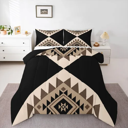 Miniatura 2 de Erosebridal Juegos de Ropa de Cama Individual Abstractos Negro Beige para Adultos Mujeres Hombres Juego de Edredón Moderno Boho Occidental Azteca