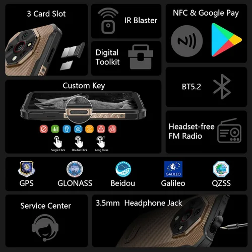 Miniatura 9 de Ulefone Armor X16 Pro 5G Smartphone Resistente, 16GB+256GB MTK Dimensity 6300 Android 15, cámara principal de 64MP+25MP, 10360mAh, pantalla Corning