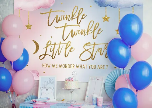Miniatura 3 de Lofaris Twinkle Twinkle Little Star - Telón de fondo para revelación de género para niño o niña, rosa o azul, con texto en inglés «How We Wonder