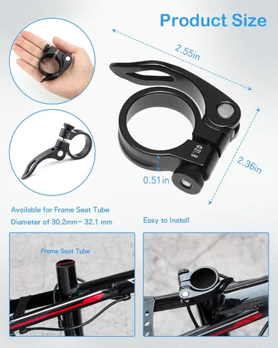 Miniatura 2 de CUNCUI Abrazaderas de asiento de bicicleta 2pc-azul oscuro, 1.252 in