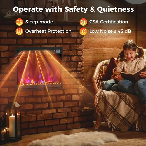 Miniatura 6 de SIMOE Inserto de chimenea eléctrica de 18 pulgadas, inserto de chimenea empotrado de 1500 W, pequeño con control remoto, temporizador de 0.5-9H, 8