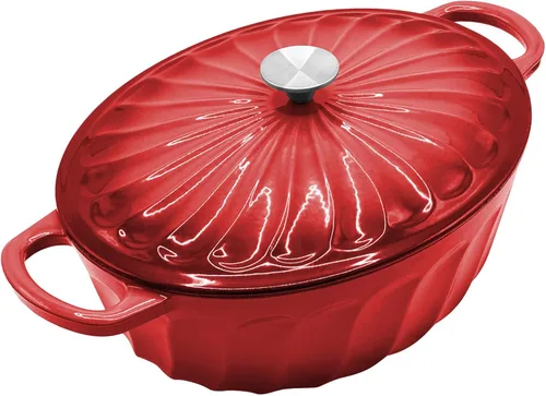 Miniatura 14 de Estofador de hierro fundido esmaltado, horno holandés esmaltado de 3.8 cuartos de galón con asas, sartén estofadora de hierro fundido con tapa