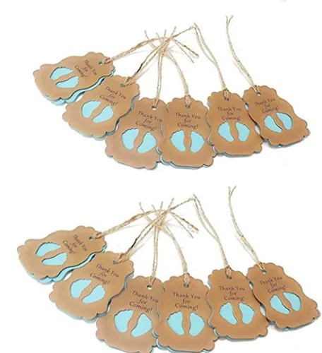 Miniatura 3 de 50 etiquetas de papel kraft para pies de bebé, 50 etiquetas de agradecimiento para baby shower, etiquetas de regalo de agradecimiento para regalos