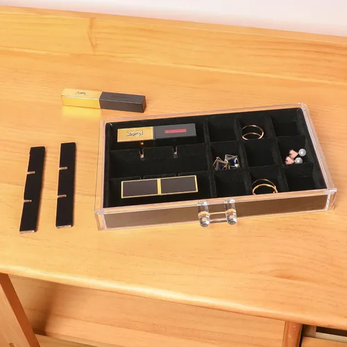Miniatura 6 de Frebeauty Organizador de joyas de acrílico, caja organizadora de aretes con 5 cajones, organizador de aretes con bandejas de terciopelo, caja
