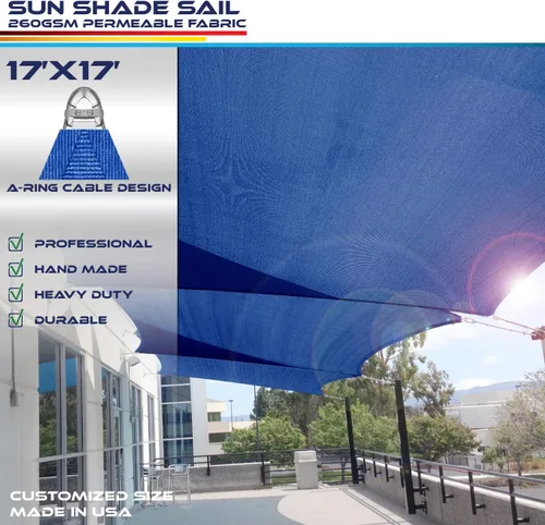 Miniatura 2 de Windscreen4less Toldo de refuerzo con anillo A de 17 pies x 17 pies cuadrado súper resistente fortalecer duradero (260 GSM), cable galvanizado