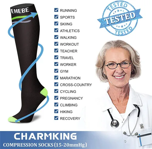 Miniatura 19 de CHARMKING - Calcetines de compresión para mujeres y hombres (3 pares), 15-20 mm Hg, el mejor apoyo para atletismo, running o ciclismo, mejora