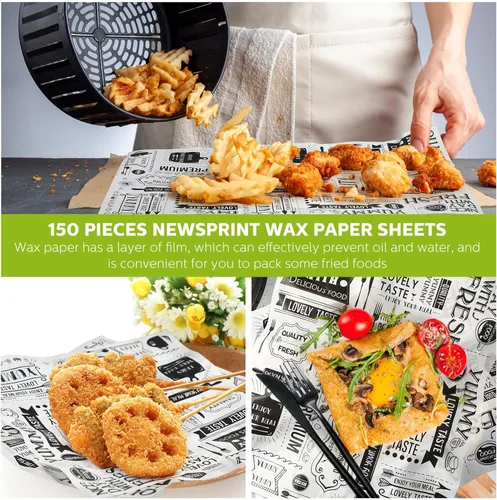 Miniatura 4 de 150 hojas de papel encerado, papel de periódico delicatessen para cestas de alimentos, 8.3 x 9.8 pulgadas, papel de envoltura de sándwich