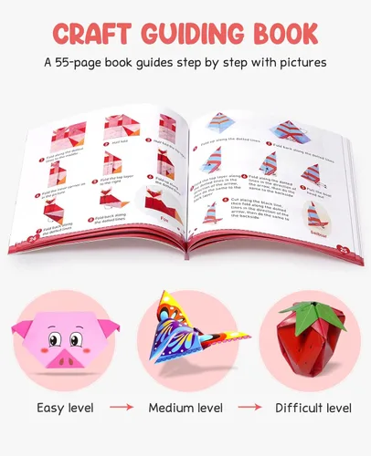 Miniatura 5 de Gamenote Colorido kit de origami para niños, 54 proyectos, 120 papel de origami de doble cara, 12 hojas de papel de práctica, libro de origami