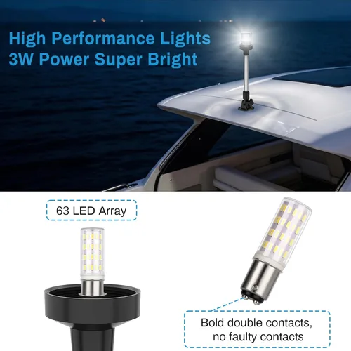 Miniatura 5 de Obcursco Luces de popa de barco, IP67 impermeable, plegable, luz LED blanca de anclaje para lanchas marinas, pontones, pesca, lubinas y Jon