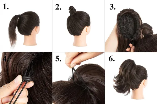Miniatura 6 de CJL HAIR - Extensión de cola de caballo con clip de garra corto, cordón elástico, cabello rizado falso, balayage, pieza de cabello sintético, fibra