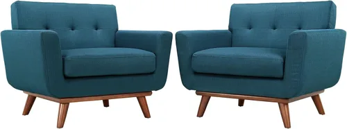 Miniatura 8 de Modway Engage - Sillón de una pieza tapizado con tela y sofá de dos piezas de estilo de mediados de siglo, Textil, Celeste