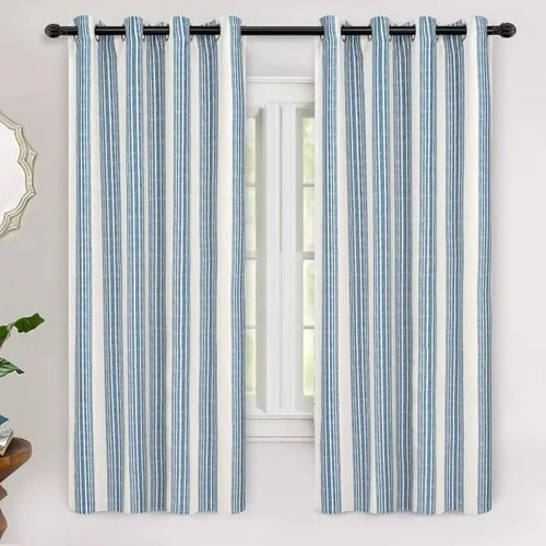 Miniatura 31 de DriftAway Chris Linen - Cortinas opacas con capa térmica y reductora de sonido, 63 pulgadas de largo para dormitorio, cortinas estampadas a rayas