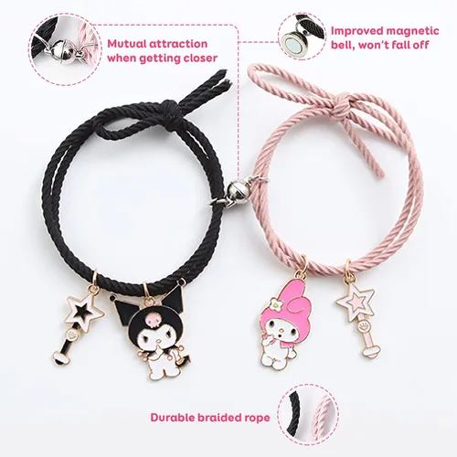 Miniatura 2 de Kuromi And My Melody - Pulsera magnética para parejas, relación de atracción mutua a juego, pulsera de cuerda para él y ella, regalo para mejor amiga
