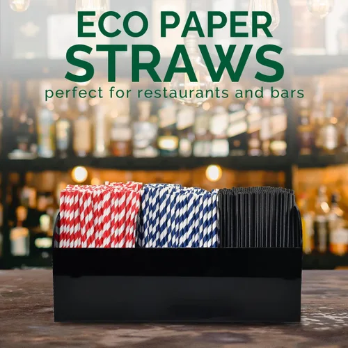 Miniatura 4 de Pajitas de papel biodegradable a granel, azul marino, 1000 unidades, 7.75 pulgadas, 0.24 pulgadas de diámetro Azul marino (Navy Blue Stripes)