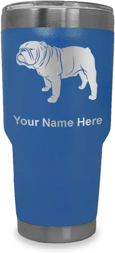 Miniatura 35 de LaserGram Vaso aislado al vacío de 20 onzas, Bulldog Dog, grabado personalizado incluido (negro)