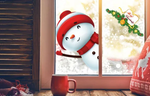 Miniatura 3 de 130 piezas de calcomanías decorativas de Navidad para ventanas, calcomanías de copo de nieve de Navidad con Papá Noel y renos