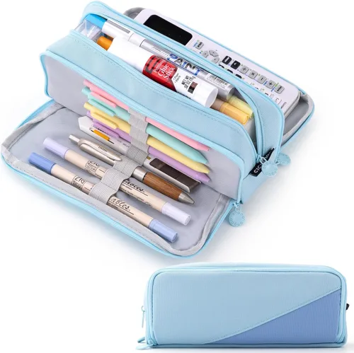 Miniatura 14 de CICIMELON - Estuche de gran capacidad para lápices con 3 compartimentos para la escuela, adolescente, niña, hombre y mujer Azul claro
