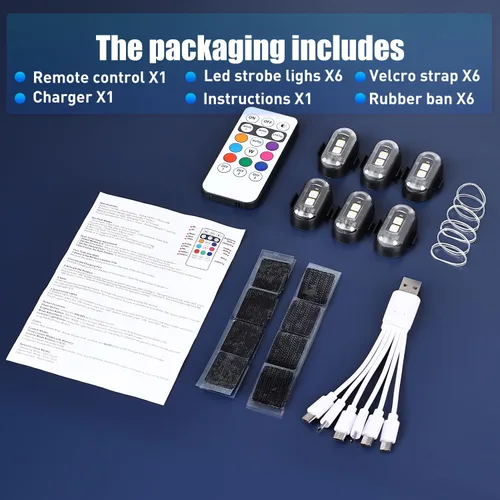 Miniatura 7 de 6 piezas de luces estroboscópicas LED inalámbricas con mando a distancia, 8 colores IP65 impermeables anticolisión, luz estroboscópica LED con carga