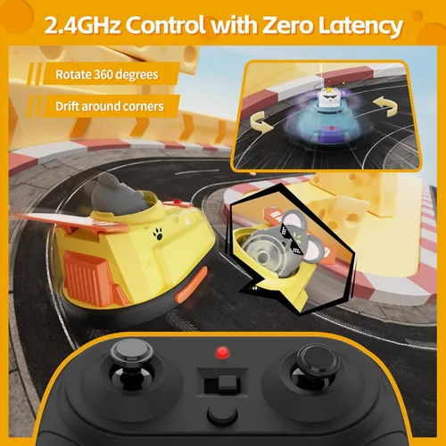 Miniatura 3 de Paquete de 2 autos de control remoto, auto de choque de expulsión RC para niños, auto parachoques de queso de guerra de gatos y ratas, juguetes