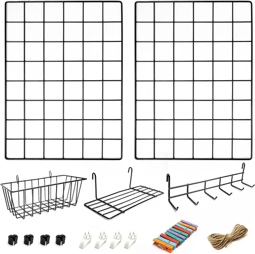 Miniatura 10 de ODOXIA Accesorios de rejilla de pared Cesta colgante, estante de ganchos y estante Estante de exhibición de panel de alambre y ganchos
