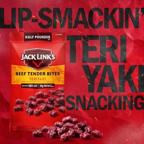 Miniatura 5 de Jack Link's Bocaditos Tiernos de Carne de Res, Teriyaki, Bolsa de Media Libra - Aperitivos de Proteína de Carne Sabrosos para Almuerzos, 10g